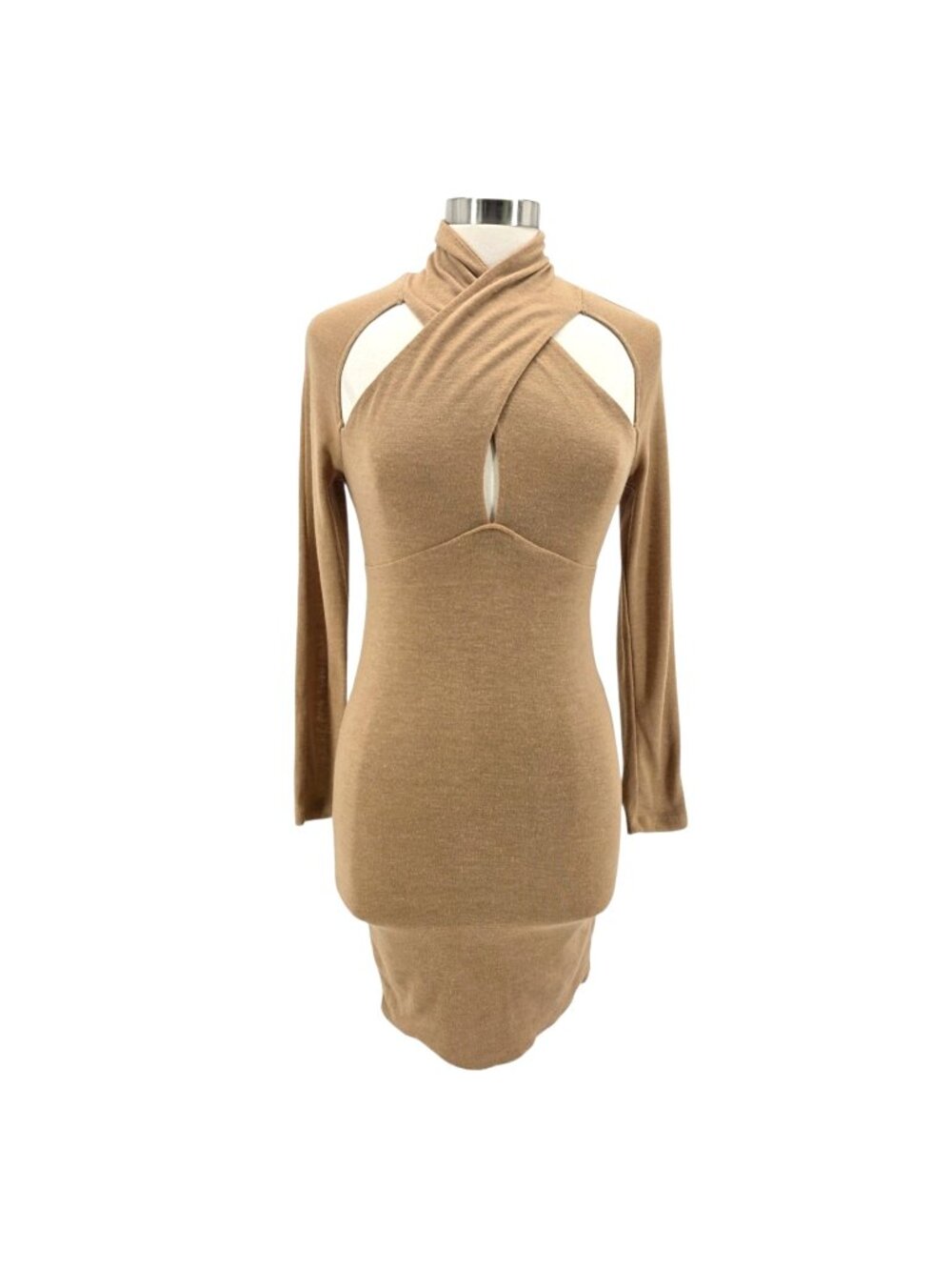 NWD ASTR The Label Womens Medium Dress Wrap Neck Cut Out Mini Knit Bodycon Party
